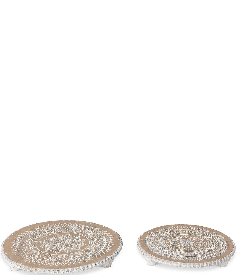 Park Hill Dreamcatcher Pattern Wooden Footed Chargers, Set of 2
