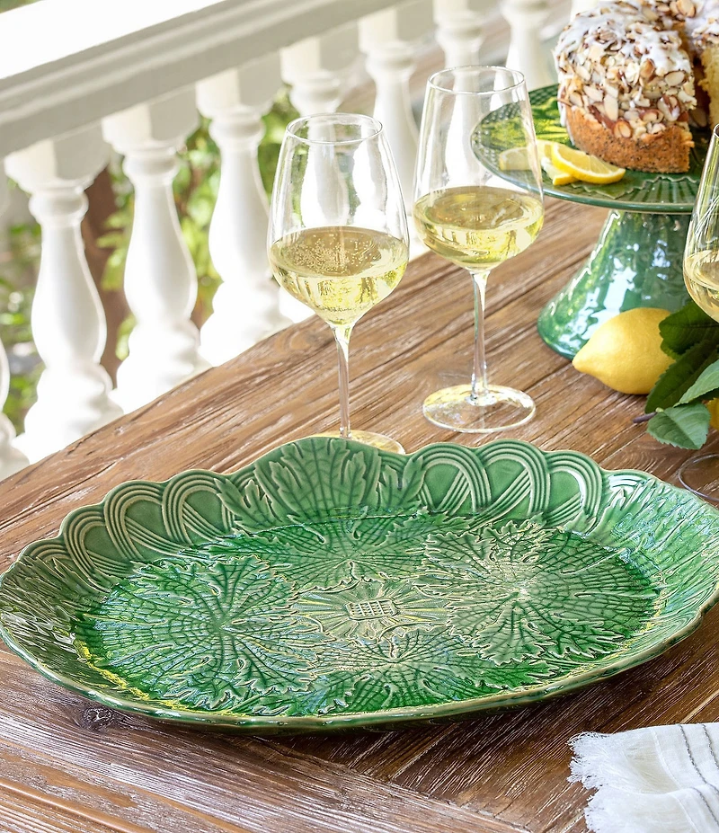 Park Hill Green Glazed Ceramic Grape Leaf Woven Basket Pattern Serving Plate