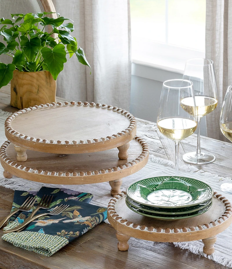 Park Hill Wood Beaded Round Serving Footed Trays, Set of 3
