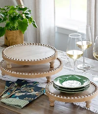 Park Hill Wood Beaded Round Serving Footed Trays, Set of 3