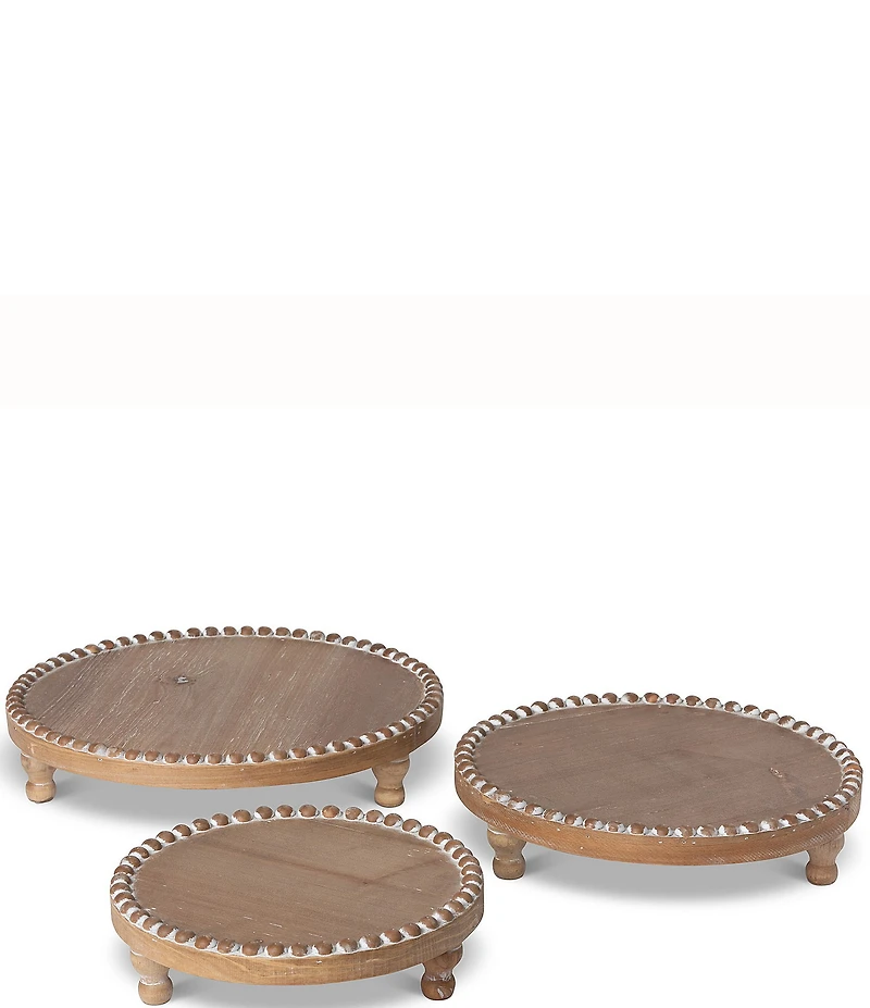 Park Hill Wood Beaded Round Serving Footed Trays, Set of 3
