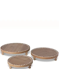 Park Hill Wood Beaded Round Serving Footed Trays, Set of 3