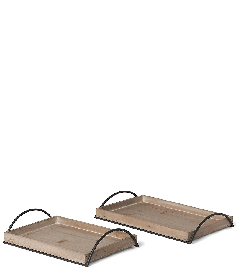 Park Hill Wood Trays with Iron Handle, Set of 2