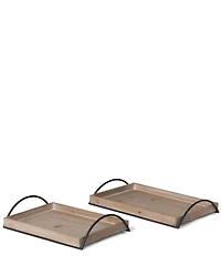 Park Hill Wood Trays with Iron Handle, Set of 2