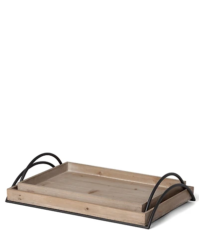 Park Hill Wood Trays with Iron Handle, Set of 2