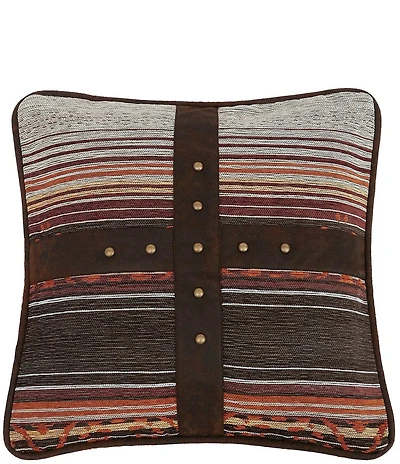 HiEnd Accents x Paseo Road Estes Vegan Leather Detailing Chenille Jacquard Square Pillow