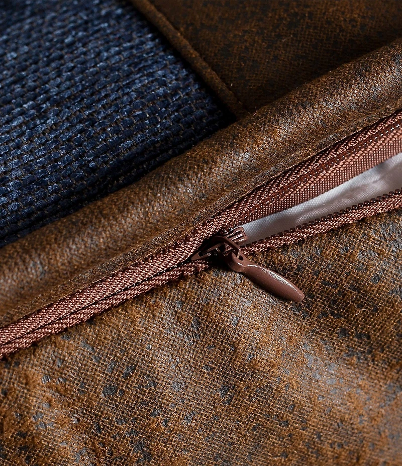 HiEnd Accents x Paseo Road Estes Vegan Leather Detailing Chenille Jacquard Square Pillow