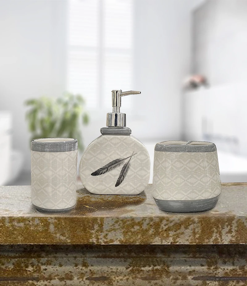 HiEnd Accents x Paseo Road Feather Design 3-Piece Bath Countertop Accessory Set