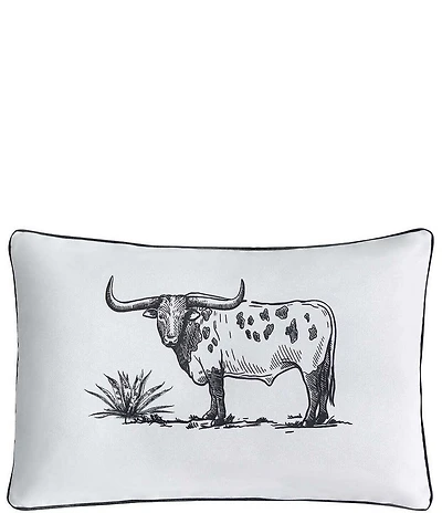 HiEnd Accents x Paseo Road Ranch Life Western Texas Longhorn Steer Indoor/Outdoor Reversible Pillow