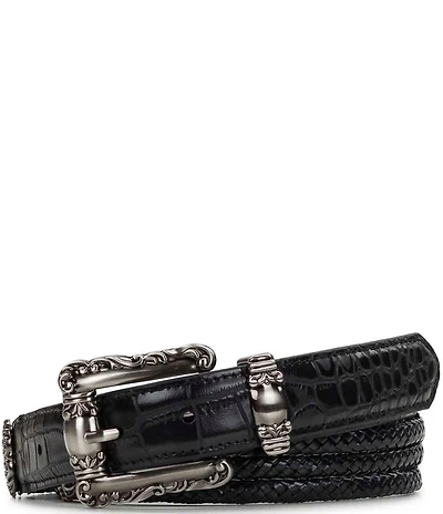 Patricia Nash 1.25#double; Barni Tooled Buckle Croco Leather Belt