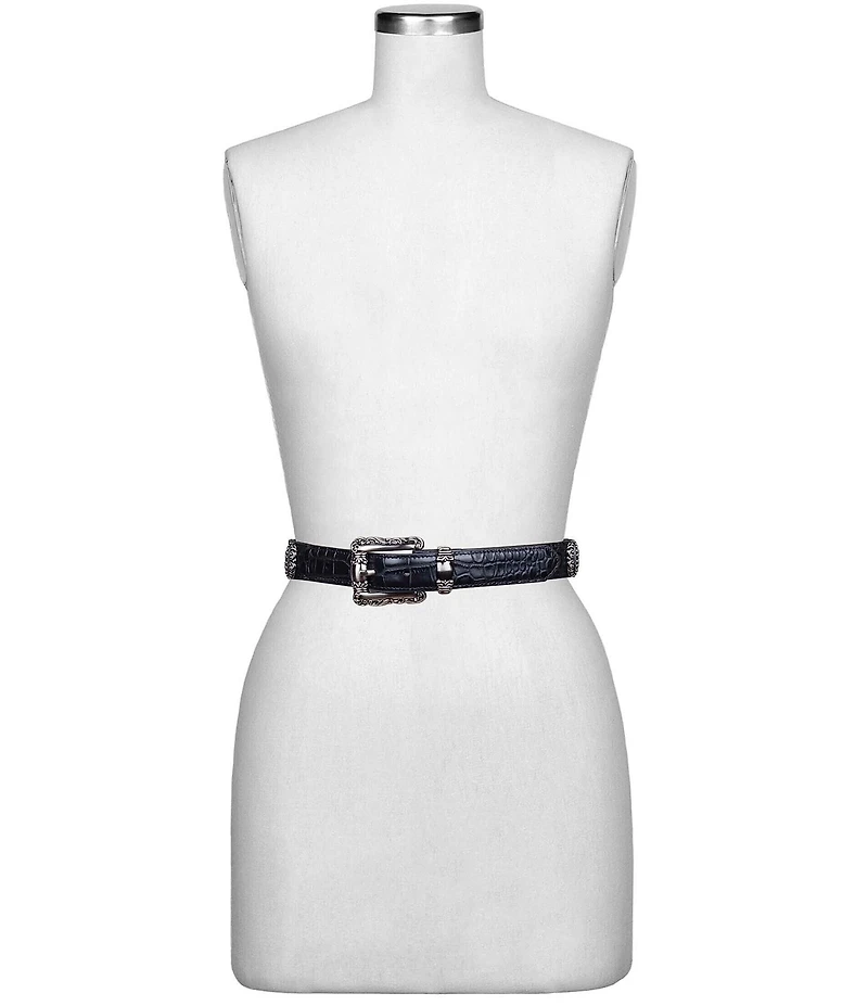 Patricia Nash 1.25#double; Barni Tooled Buckle Croco Leather Belt