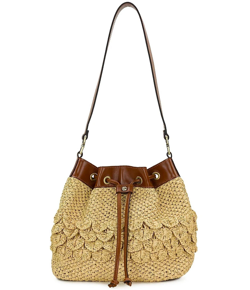 Patricia Nash Belamy Straw Scalloped Drawstring Bucket Bag