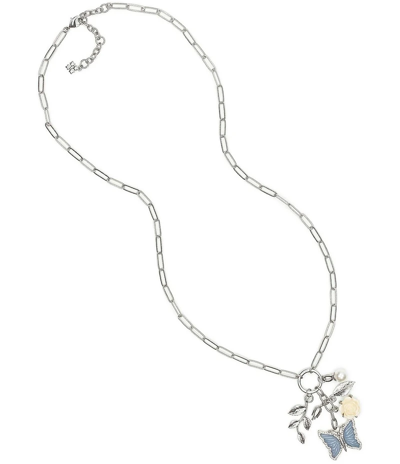 Patricia Nash Butterfly and Florals Multi Charm Long Pendant Necklace