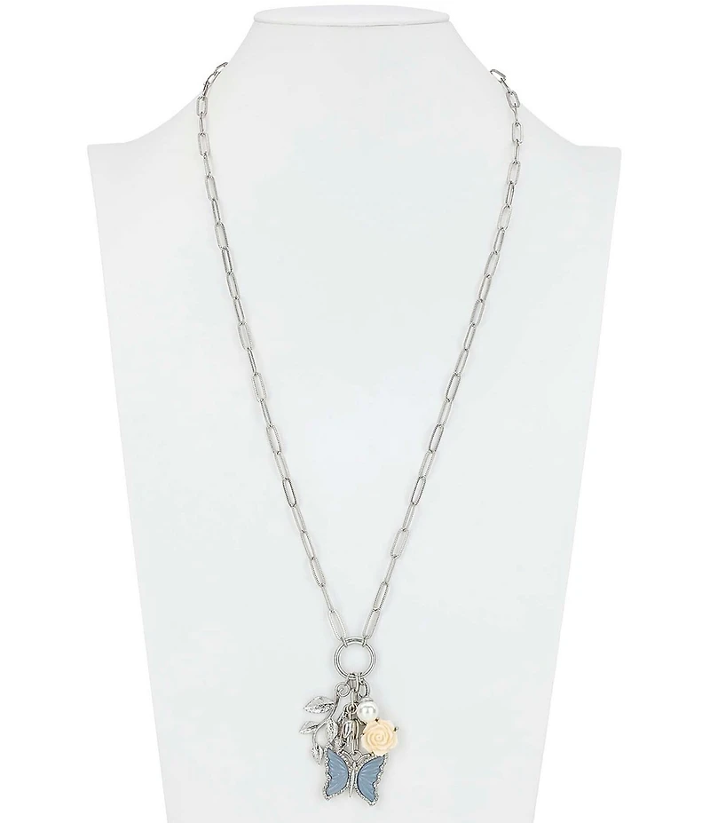 Patricia Nash Butterfly and Florals Multi Charm Long Pendant Necklace