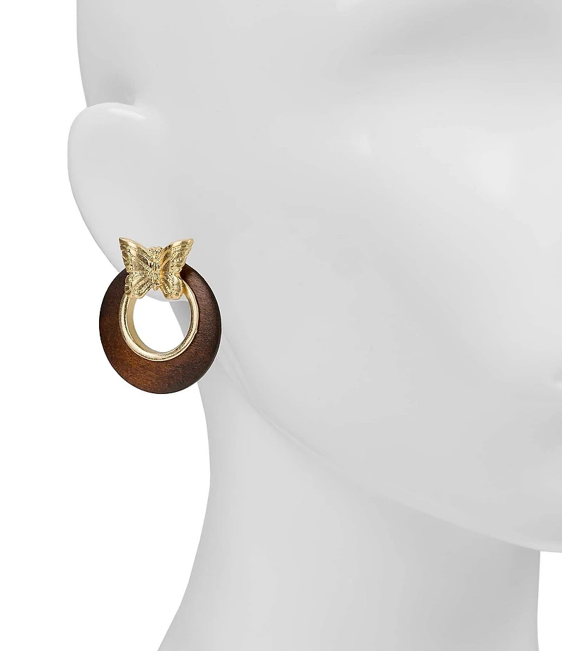 Patricia Nash Butterfly Wood Doorknocker Drop Earrings