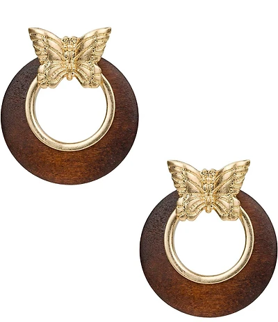 Patricia Nash Butterfly Wood Doorknocker Drop Earrings