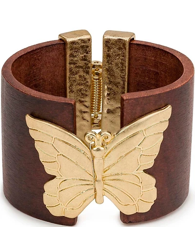 Patricia Nash Butterfly Wood Hinge Statement Cuff Bracelet