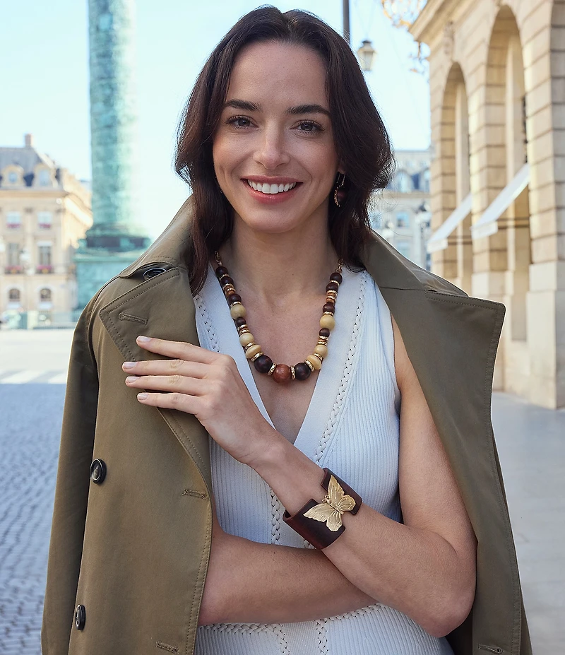 Patricia Nash Butterfly Wood Hinge Statement Cuff Bracelet