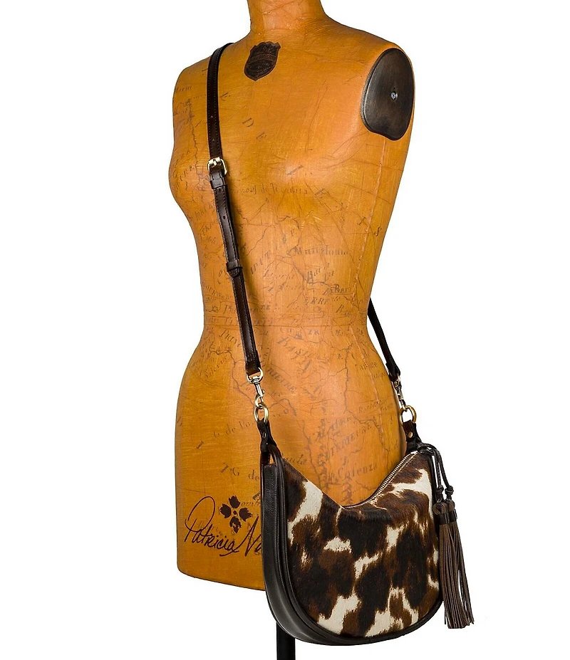Patricia Nash Calanna Cow Print Fringe Tassle Hobo Shoulder Bag