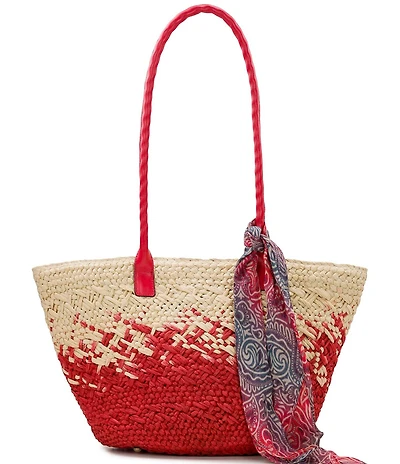 Patricia Nash Calypso Straw Tote Bag with Scarf