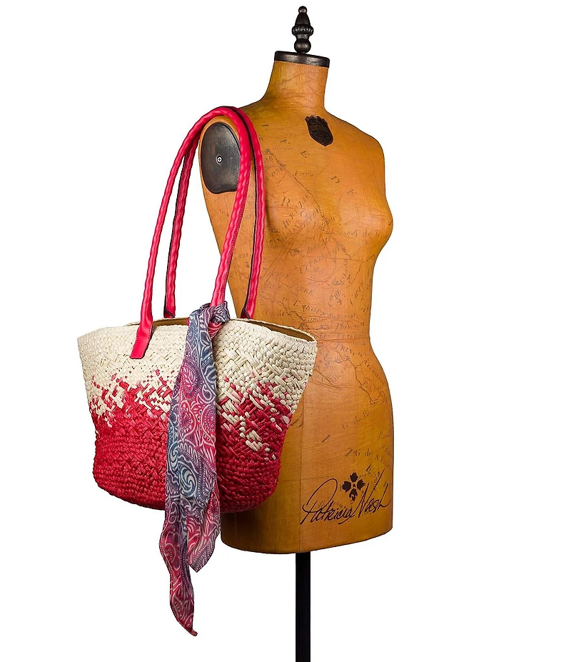Patricia Nash Calypso Straw Tote Bag with Scarf