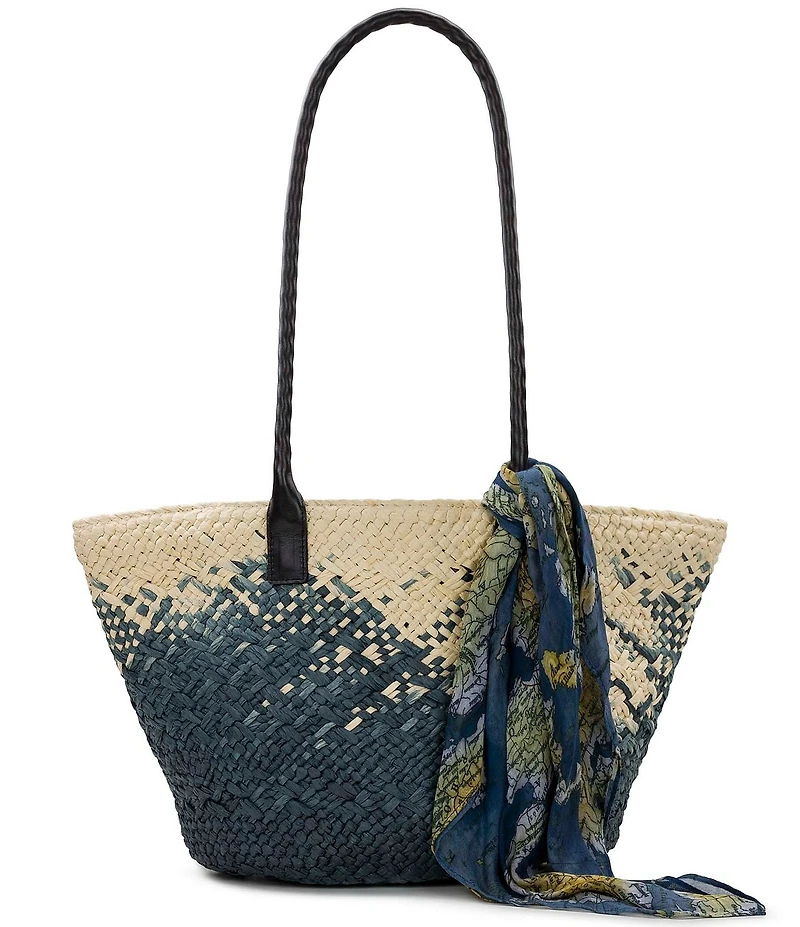 Patricia Nash Calypso Straw Tote Bag with Scarf