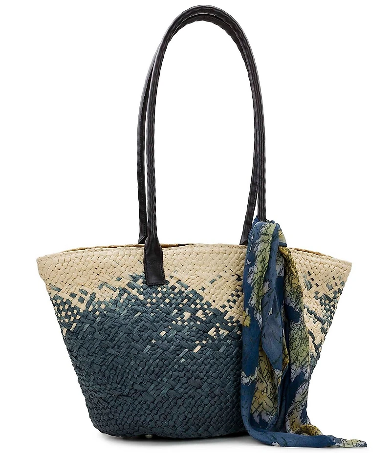 Patricia Nash Calypso Straw Tote Bag with Scarf