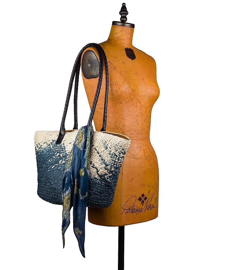 Patricia Nash Calypso Straw Tote Bag with Scarf
