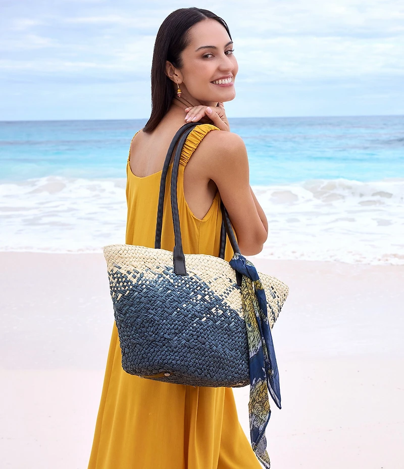 Patricia Nash Calypso Straw Tote Bag with Scarf