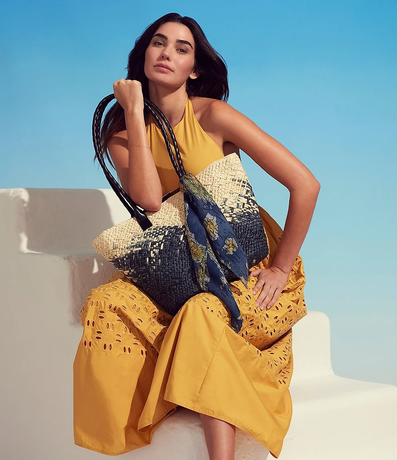 Patricia Nash Calypso Straw Tote Bag with Scarf