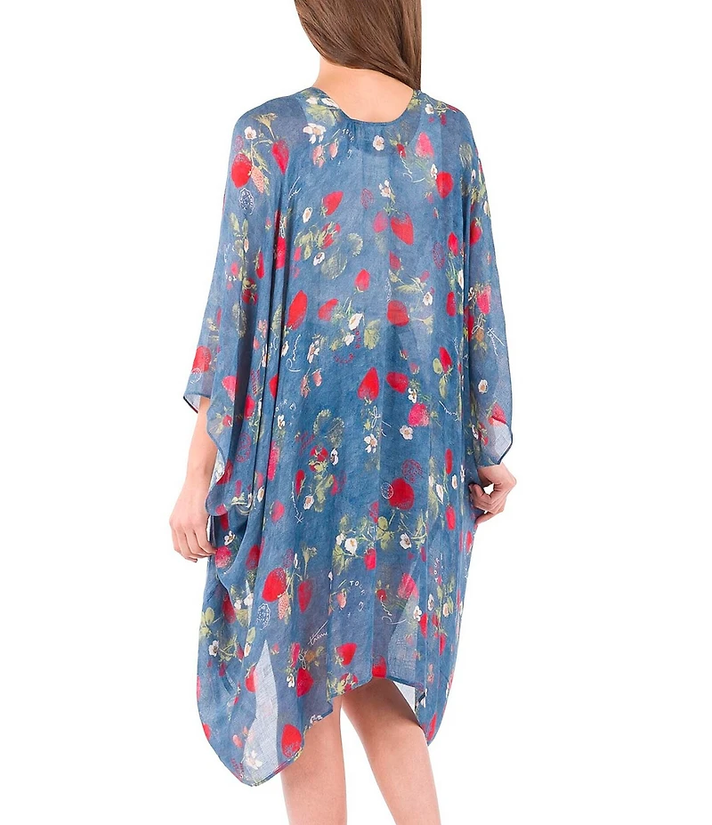 Patricia Nash Denim Blue Strawberry Print Ruana