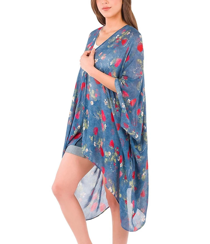 Patricia Nash Denim Blue Strawberry Print Ruana