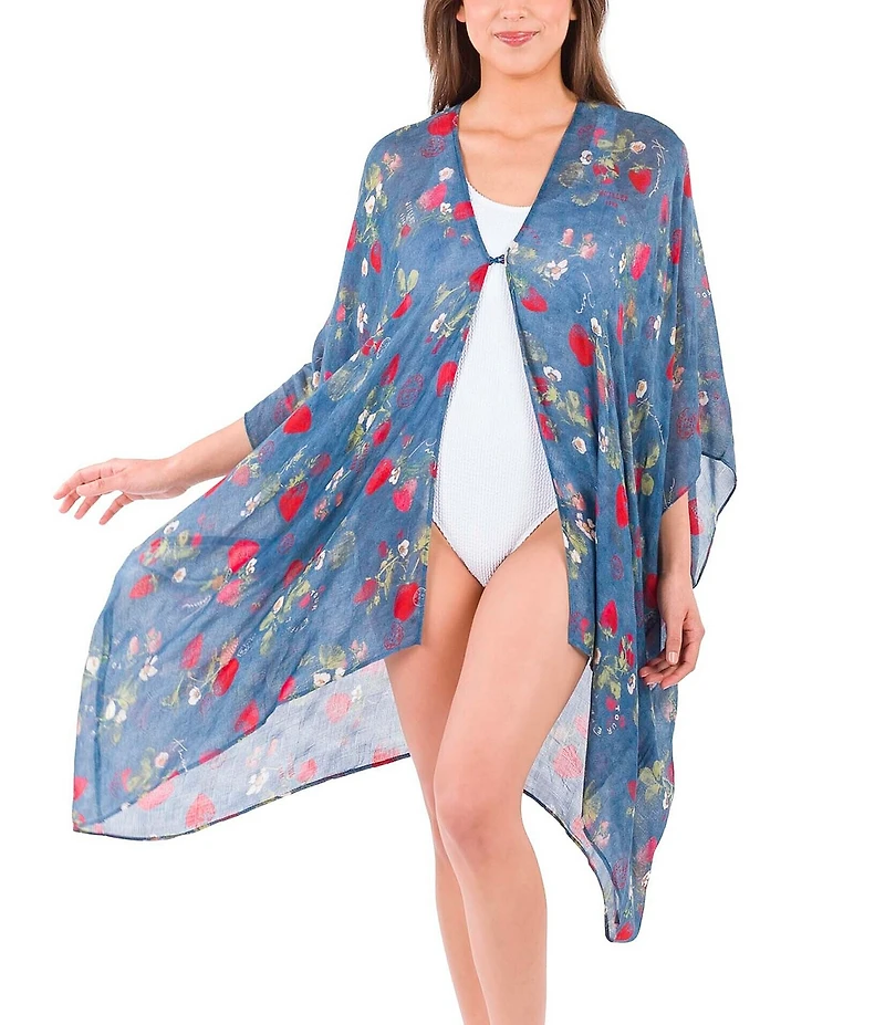Patricia Nash Denim Blue Strawberry Print Ruana