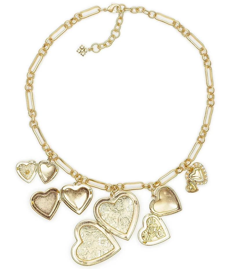 Patricia Nash Five Heart Lockets Charm Statement Necklace