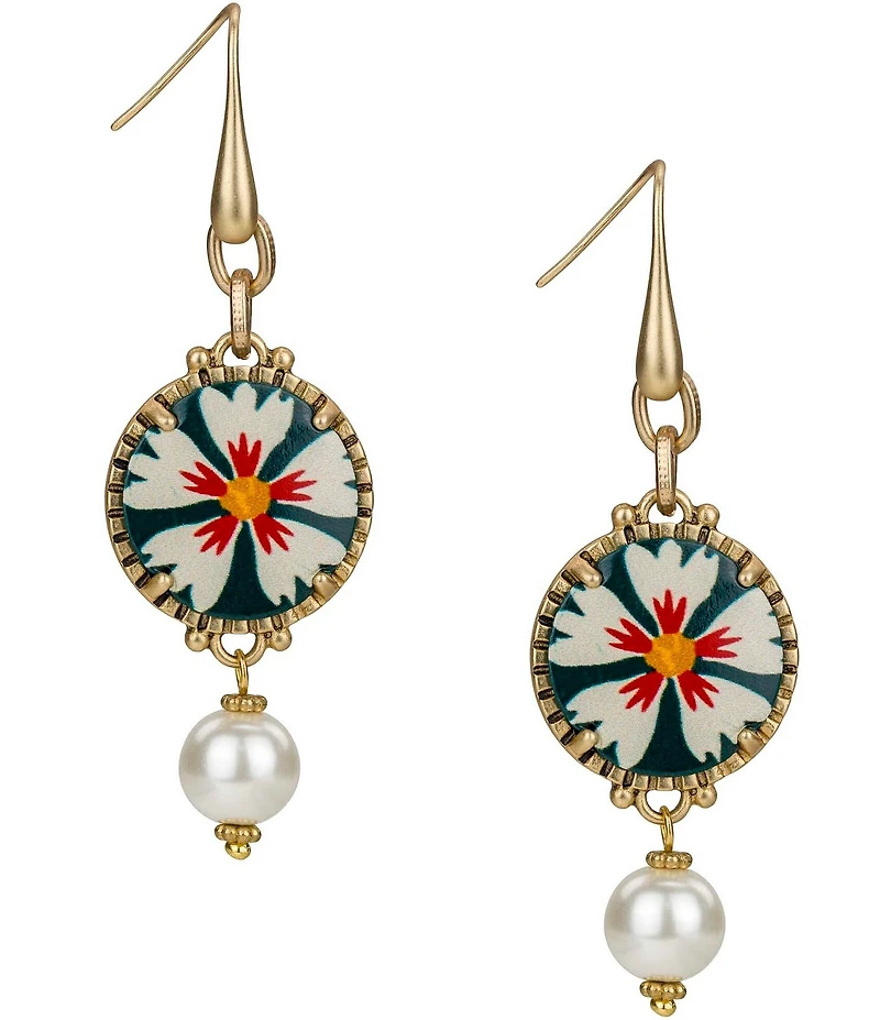 Patricia Nash Floral Pearl Drop French Wire Earrings