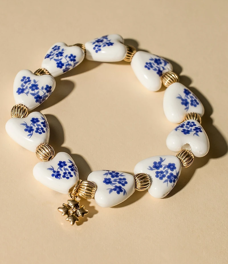 Patricia Nash Heart Chinoiserie Bead Stretch Bracelet