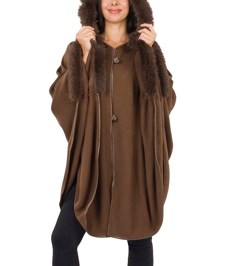 Patricia Nash Hooded Cape with Faux Fur
