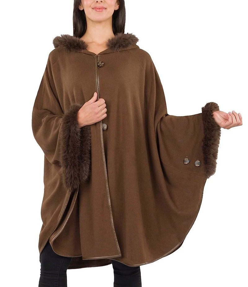 Patricia Nash Hooded Cape with Faux Fur