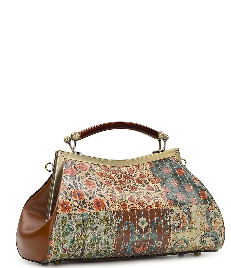 Patricia Nash Kelmscott Nordic Floral Patchwork Top Handle Frame Satchel Bag