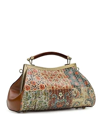 Patricia Nash Kelmscott Nordic Floral Patchwork Top Handle Frame Satchel Bag