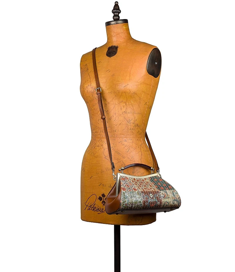 Patricia Nash Kelmscott Nordic Floral Patchwork Top Handle Frame Satchel Bag