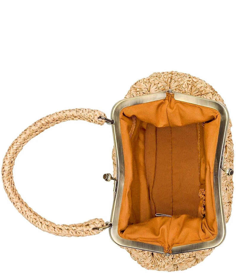 Patricia Nash Laureana Scalloped Raffia Top Handle Kisslock Frame Satchel Bag