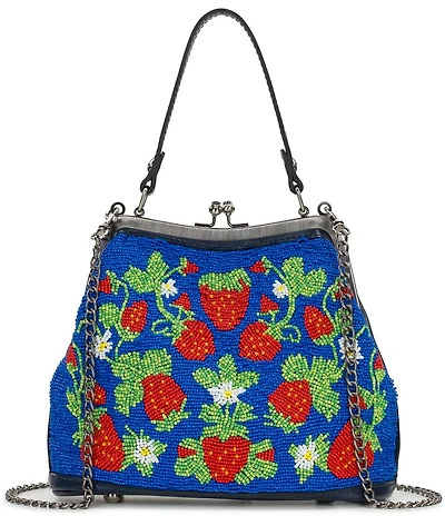Patricia Nash Laureana Frame Strawberry Fruit Beaded Satchel Bag