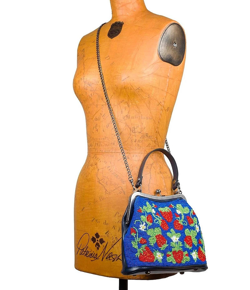 Patricia Nash Laureana Frame Strawberry Fruit Beaded Satchel Bag