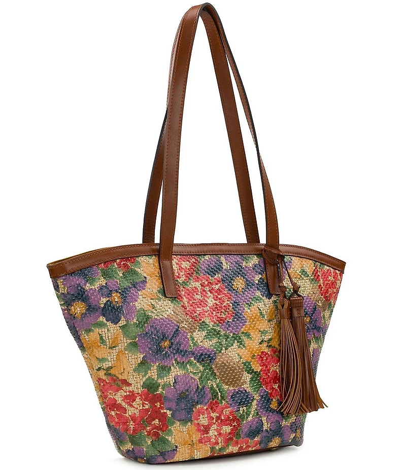 Patricia Nash Marconia Raffia Floral Tassel Tote Bag