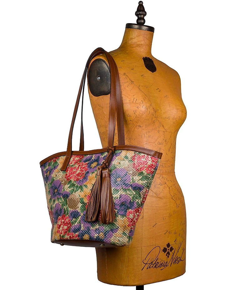 Patricia Nash Marconia Raffia Floral Tassel Tote Bag