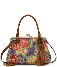 Patricia Nash Marie Raffia Floral Print Kisslock Handle Satchel Bag