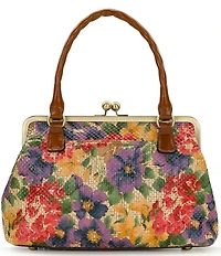 Patricia Nash Marie Raffia Floral Print Kisslock Handle Satchel Bag