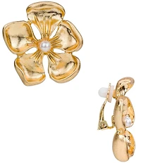 Patricia Nash Metal Plated Pearl Flower Resort Clip-On Drop Earrings