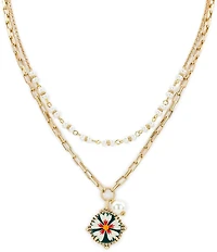 Patricia Nash Mod Floral Charm Pearl Short Multi-Strand Chain Necklace